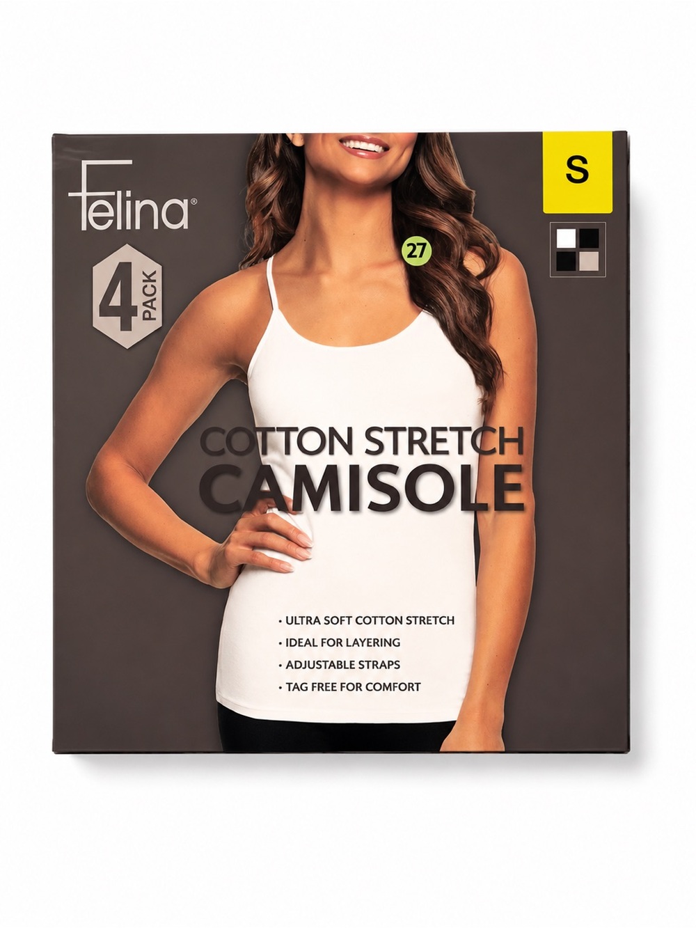 Felina White Cotton Stretch Camisole - 4 Pack